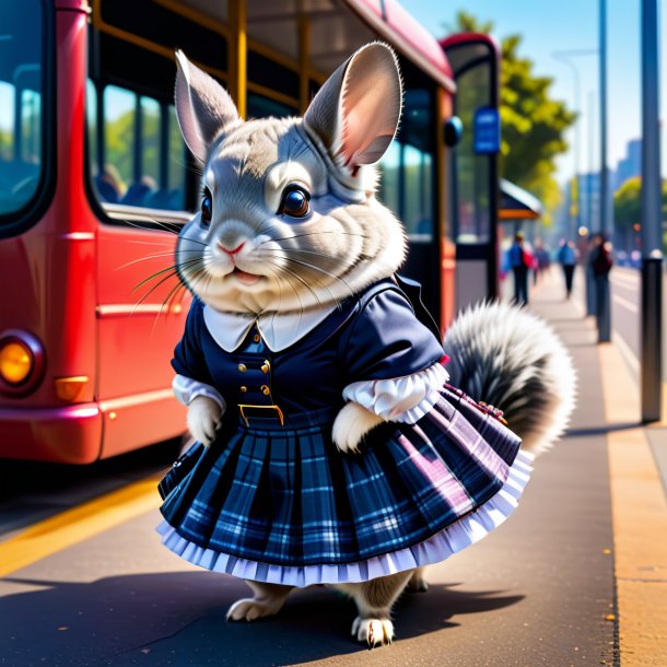 Imagem de uma chinchilas em uma saia no ponto de ônibus