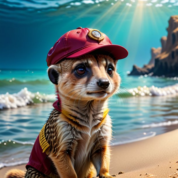 Foto de un suricato en una gorra en el mar