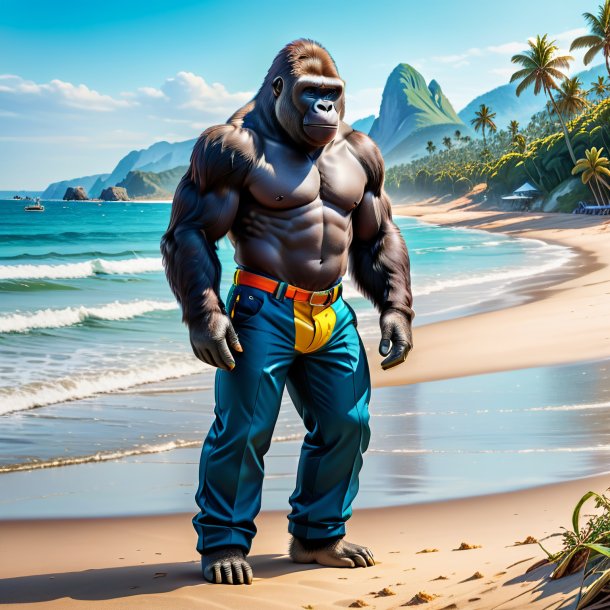 Drawing of a gorilla in a trousers on the beach