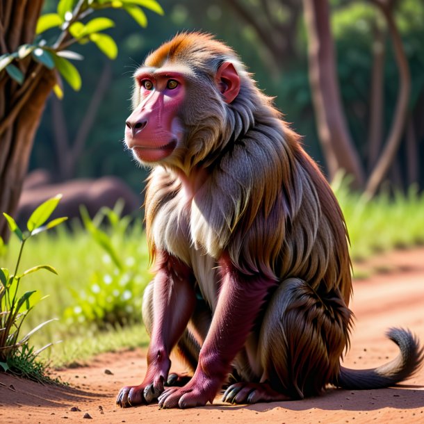 Pic of a maroon waiting baboon