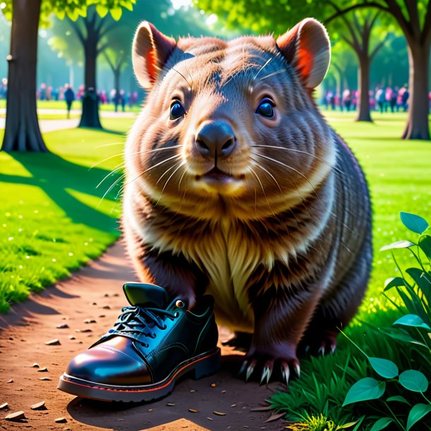 Pic of a wombat in a shoes in the park
