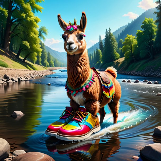 Drawing of a llama in a shoes in the river