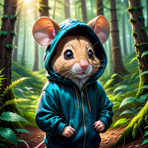 Drawing of a mouse in a hoodie in the forest