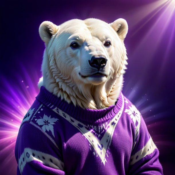 Picture of a polar bear in a purple sweater