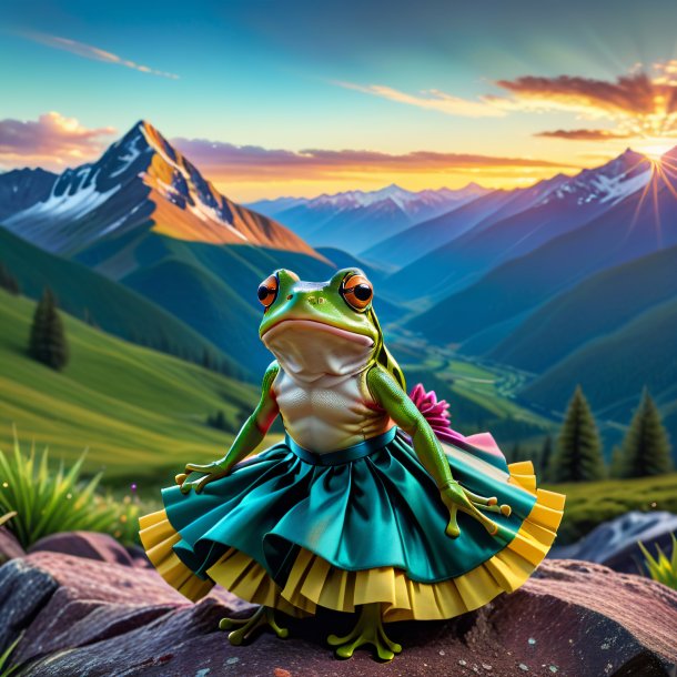 Image of a frog in a skirt in the mountains