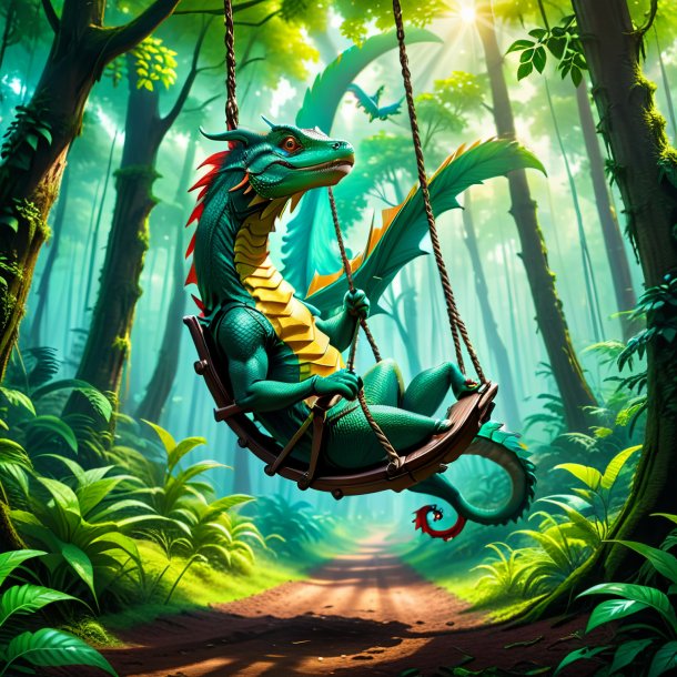 Picture of a swinging on a swing of a basilisk in the forest