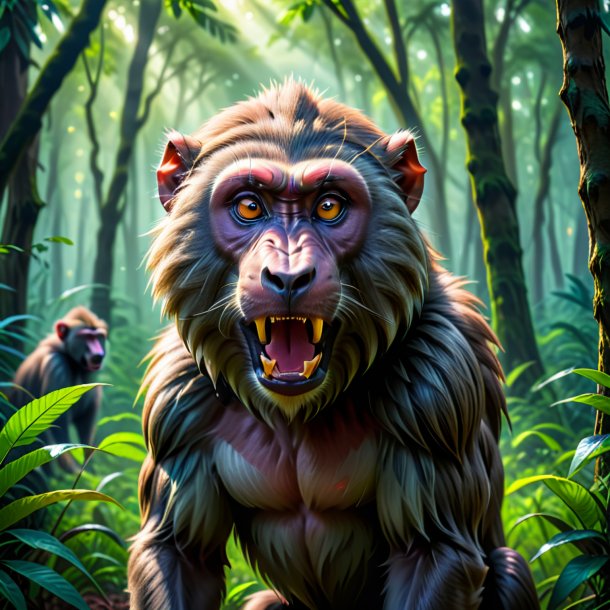 Picture of a threatening of a baboon in the forest