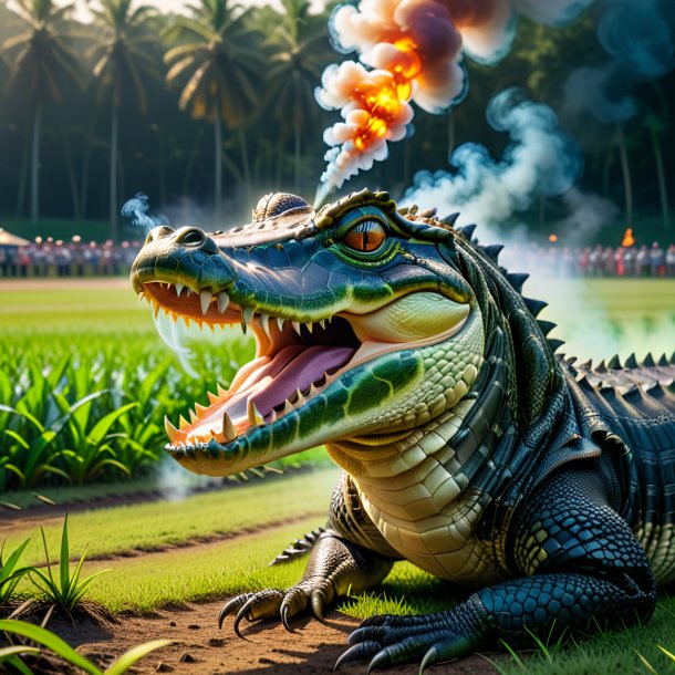 Pic of a smoking of a alligator on the field
