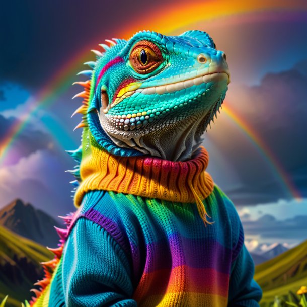 Image of a lizard in a sweater on the rainbow