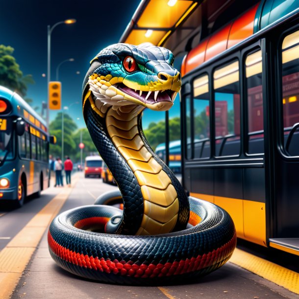 Illustration of a king cobra in a belt on the bus stop