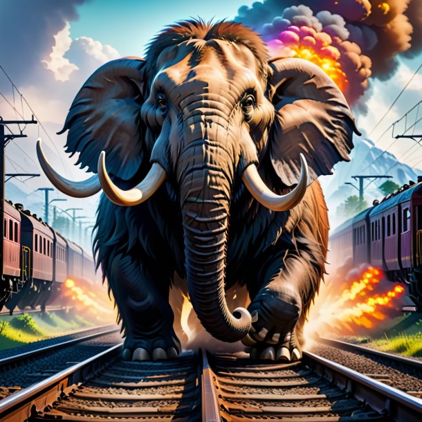 Photo of a angry of a mammoth on the railway tracks