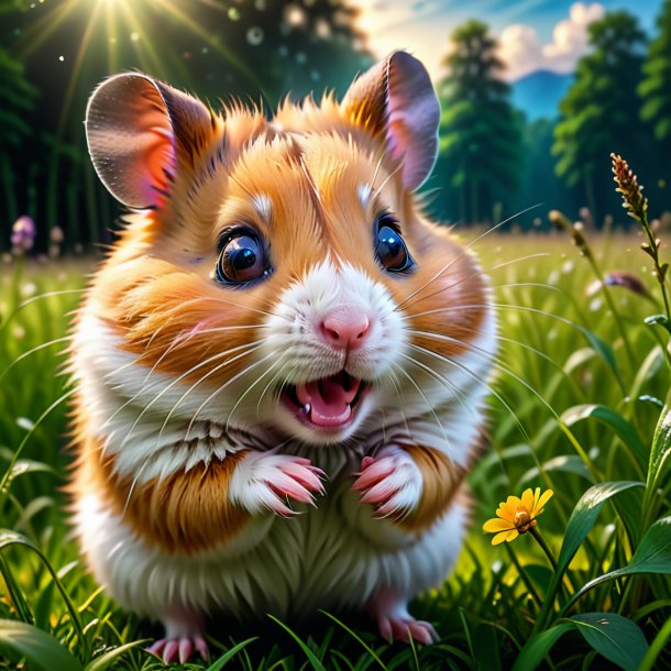 Pic d'un cri d'un hamster dans la prairie