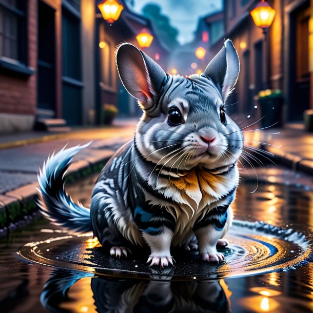 Image of a smoking of a chinchillas in the puddle