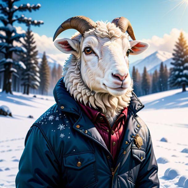 Drawing of a sheep in a jacket in the snow