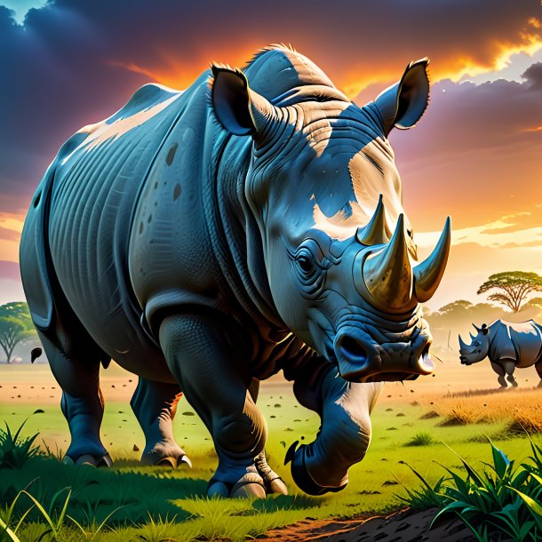Picture of a threatening of a rhinoceros on the field