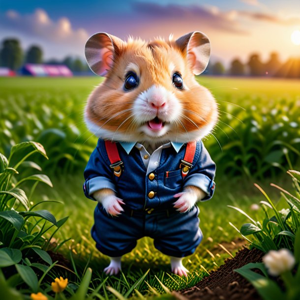Image of a hamster in a trousers on the field