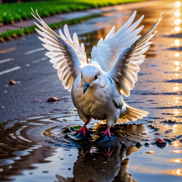 Pic of a playing of a dove in the puddle