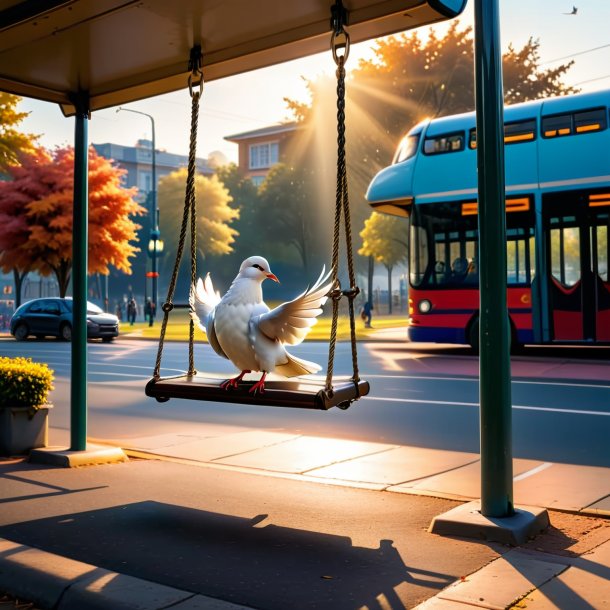 Imagem de um balanço em um balanço de uma pomba no ponto de ônibus