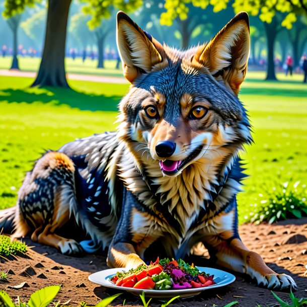 Image of a eating of a jackal in the park