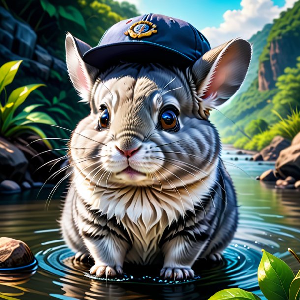 Drawing of a chinchillas in a cap in the river