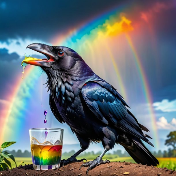 Photo of a drinking of a crow on the rainbow