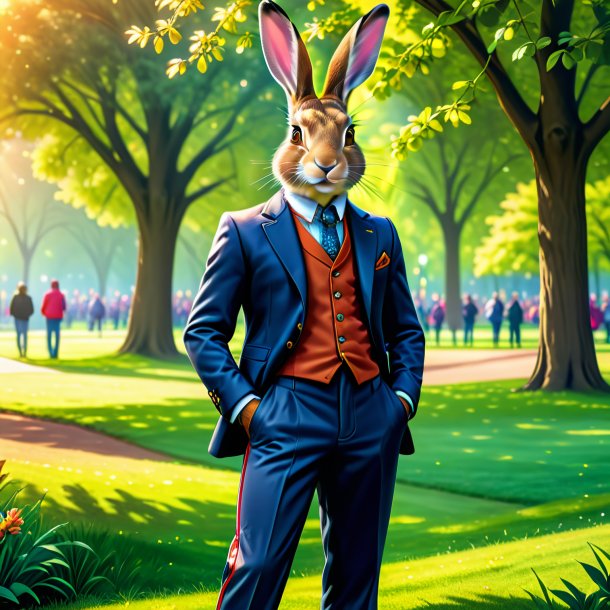 Illustration of a hare in a trousers in the park