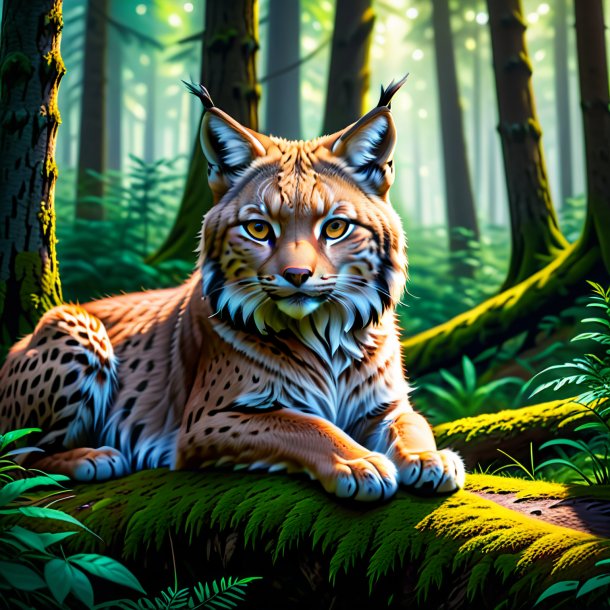 Photo of a resting of a lynx in the forest