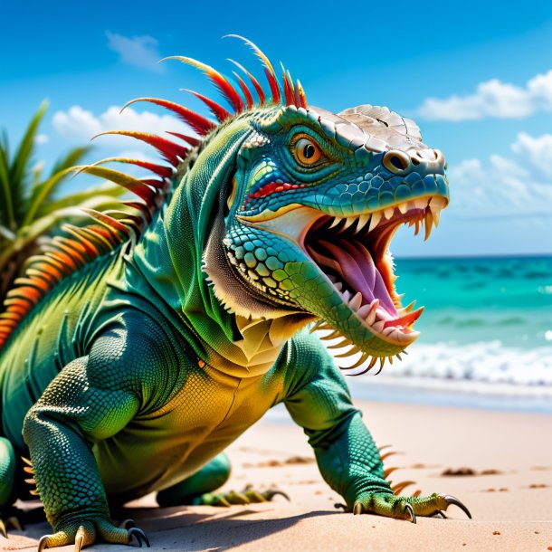 Image d'une colère d'une iguane sur la plage