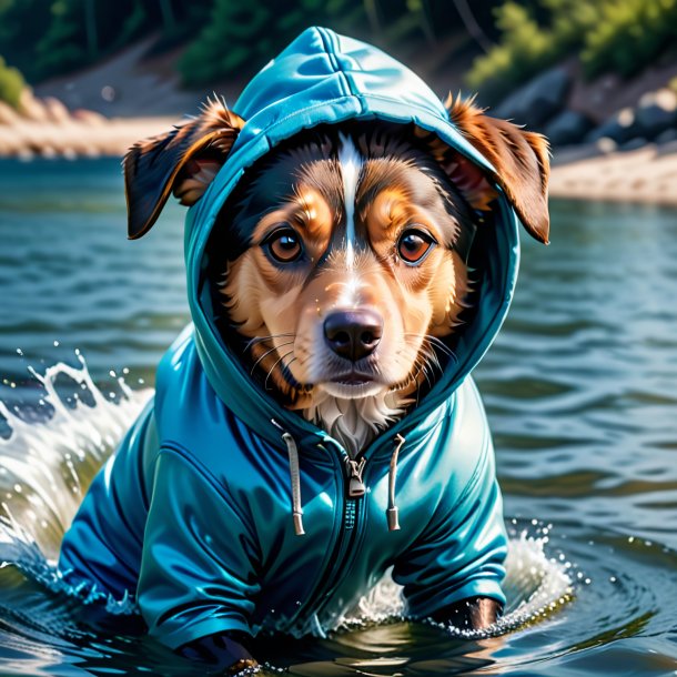 Image of a dog in a hoodie in the water