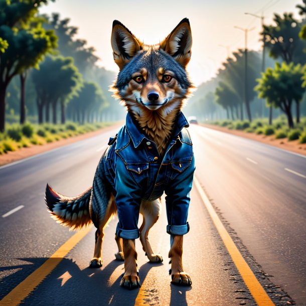 Pic of a jackal in a jeans on the road