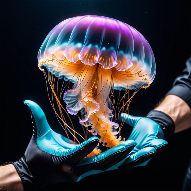 Image of a jellyfish in a black gloves