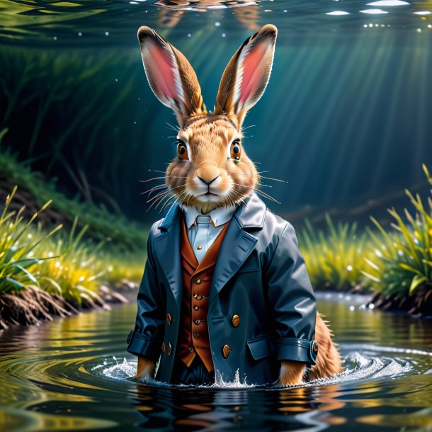 Picture of a hare in a coat in the water