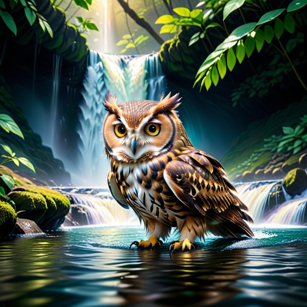 Pic of a swimming of a owl in the waterfall