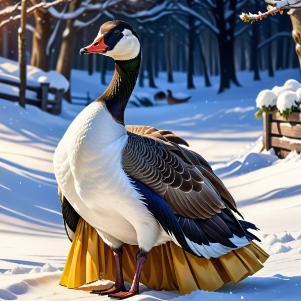 Drawing of a goose in a dress in the snow
