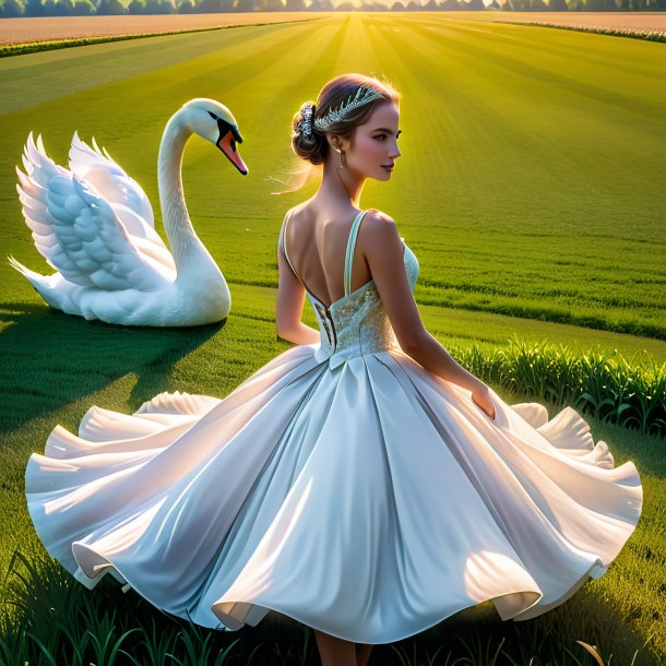 Foto de un cisne en un vestido en el campo