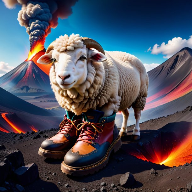 Image d'un mouton dans une chaussure dans le volcan
