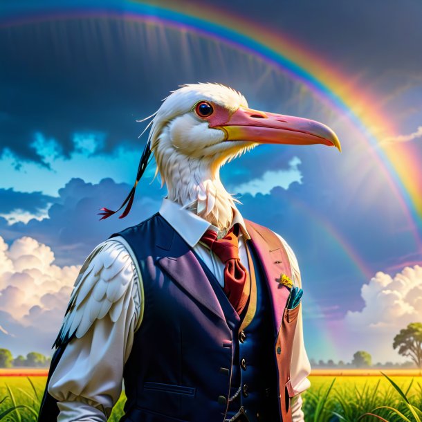 Pic of a stork in a vest on the rainbow