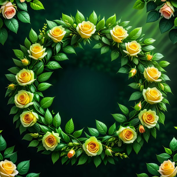 Depiction of a green wreath of roses