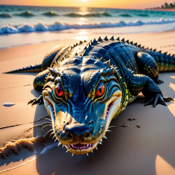Foto de un llanto de un cocodrilo en la playa