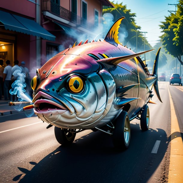 Picture of a smoking of a tuna on the road