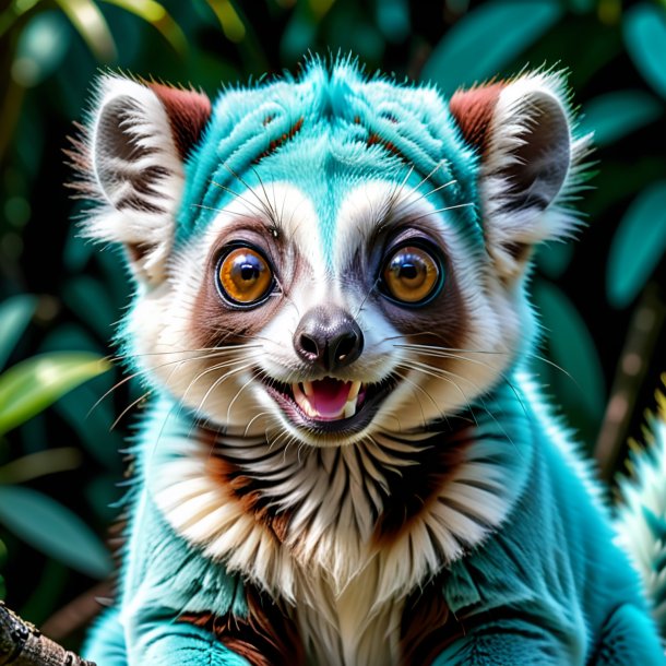 Pic of a aquamarine smiling lemur