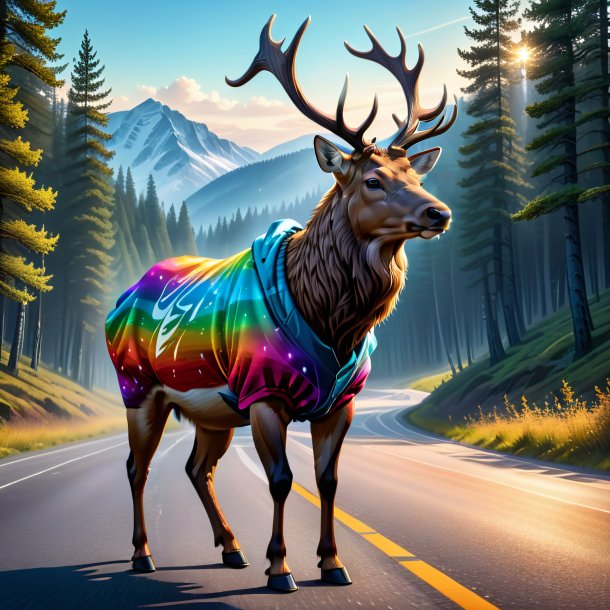 Drawing of a elk in a hoodie on the road