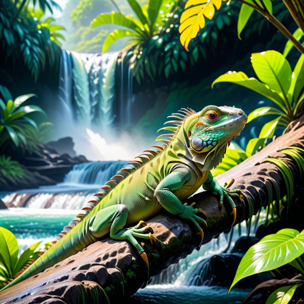 Pic of a resting of a iguana in the waterfall