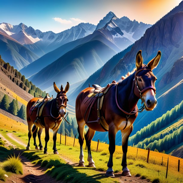 Photo d'une attente d'une mule dans les montagnes