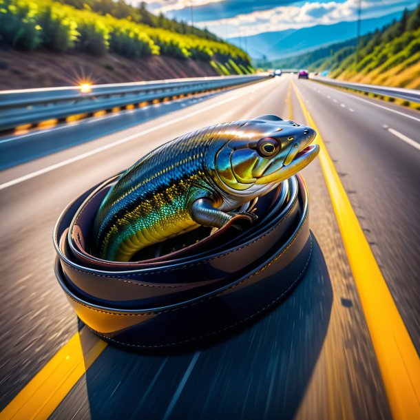 Foto de una anguila en un cinturón en la carretera