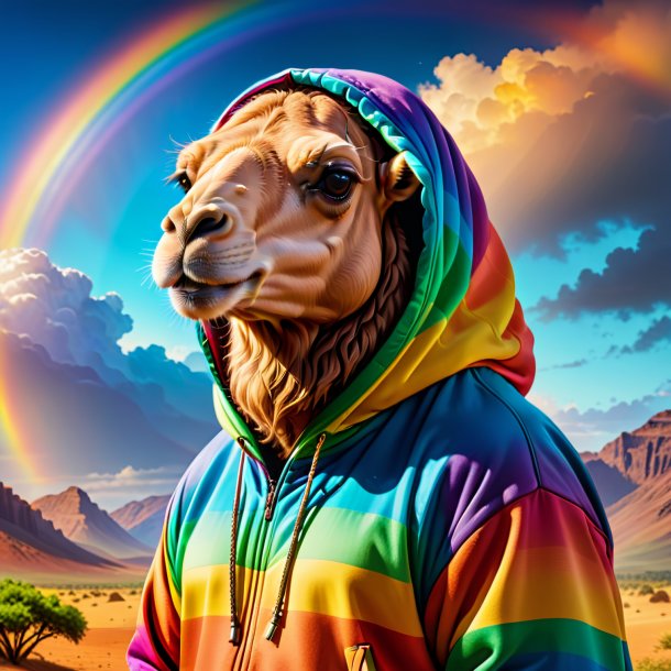 Pic of a camel in a hoodie on the rainbow