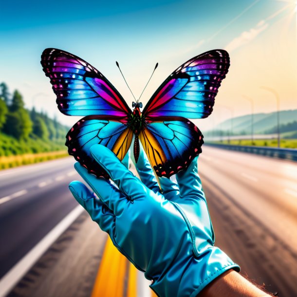 Image d'un papillon dans un gants sur l'autoroute