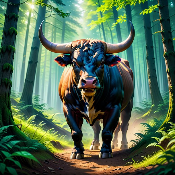 Pic of a threatening of a bull in the forest