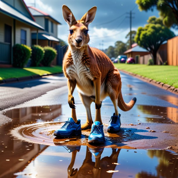 Image of a kangaroo in a shoes in the puddle