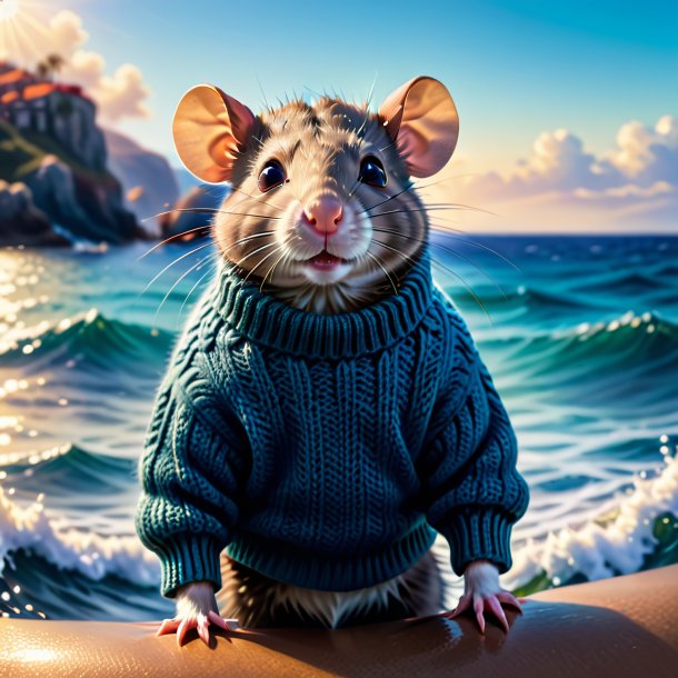 Imagem de um rato em um suéter no mar